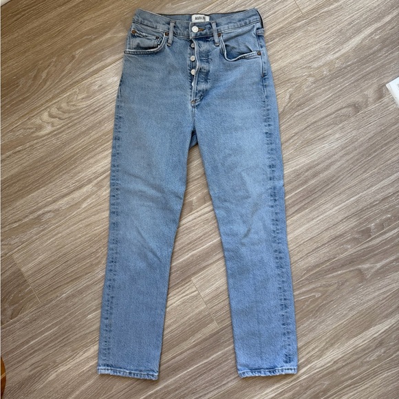 AGOLDE Women’s Riley High Rise Straight Jeans Sz 25 Lightwash Blue Denim EUC - Picture 6 of 14